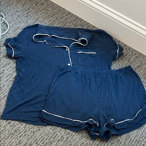 Stars Above Navy Blue Pajama Set with White Trim